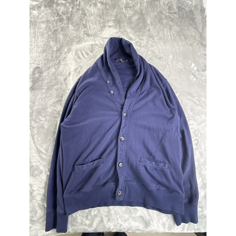 Polo RALPH LAUREN Shawl Collar Sweater Mens Size Large Blue Leisure Cardigan